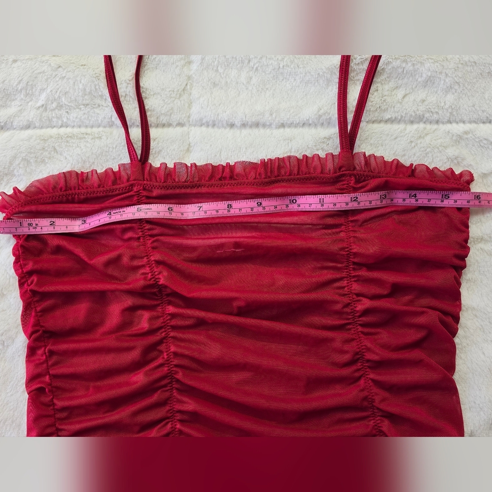 Red Ruched Mesh Chemise - Picture 5 of 5